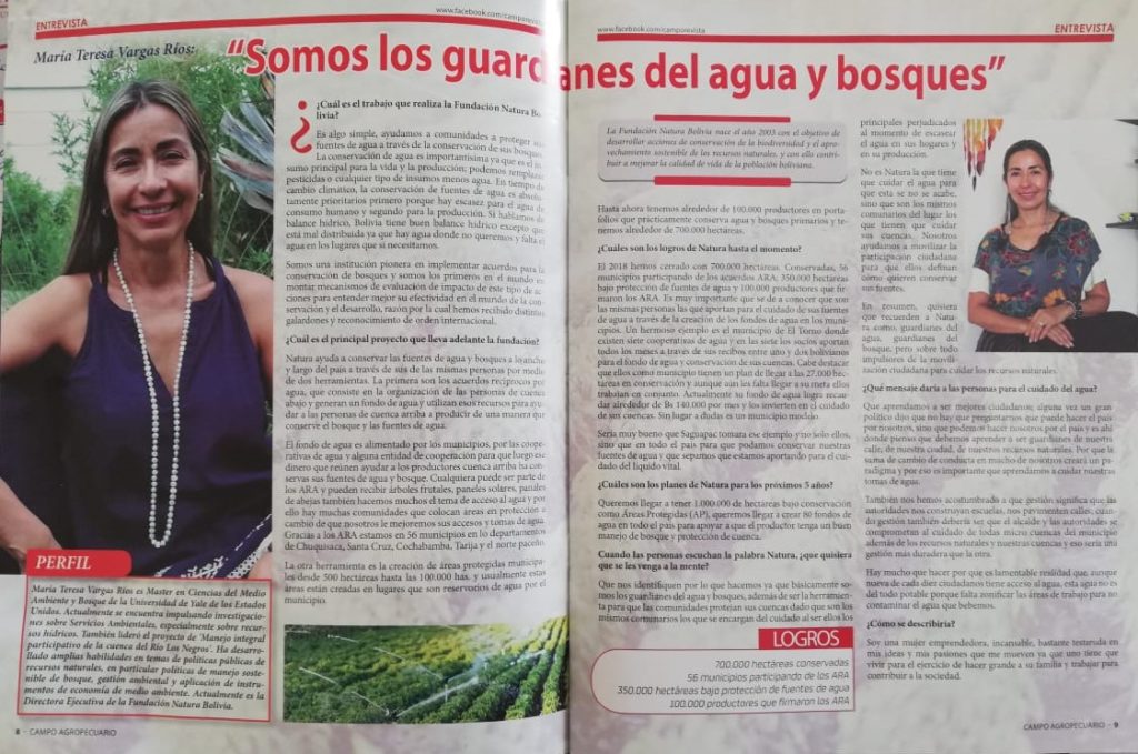 El trabajo de Natura Bolivia publicado en los medios